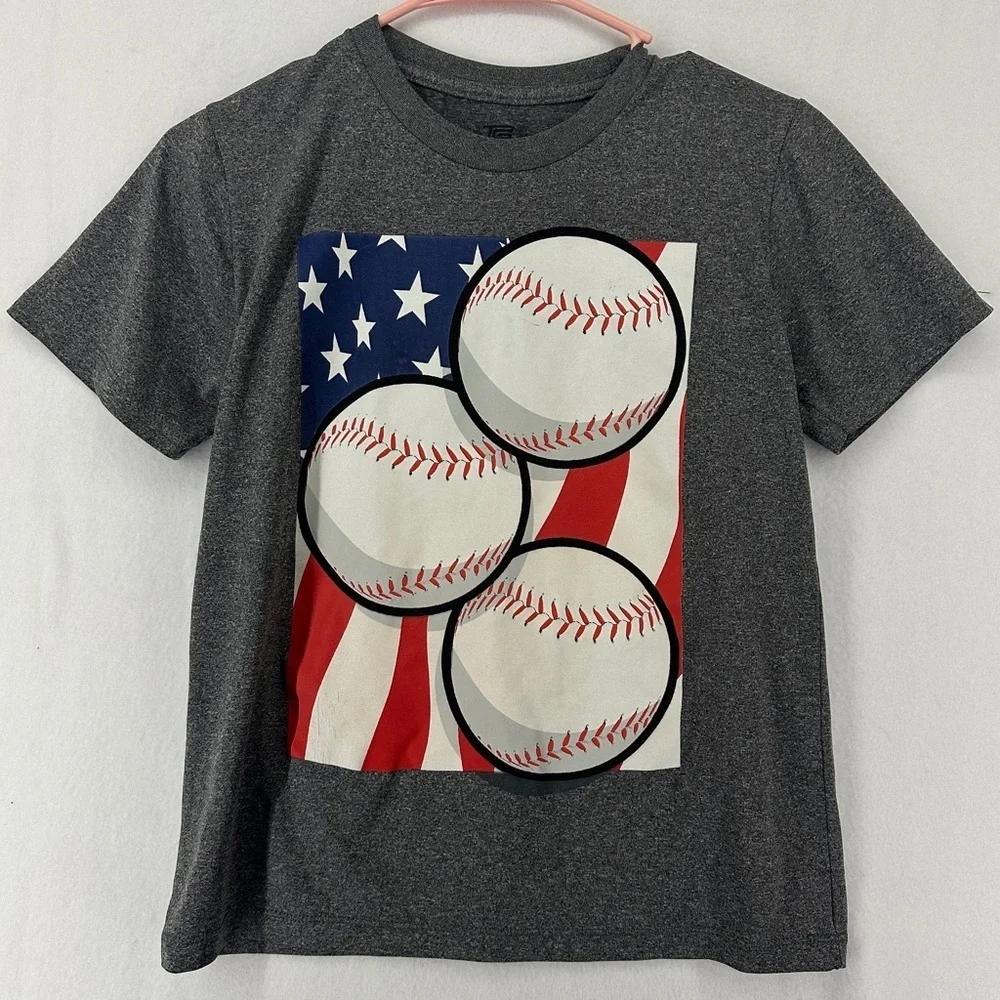 Tek Gear Baseball Graphic T Shirt Youth Boys Size M Gray‎